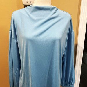 Alfani Cornflower Blue Long Sleeve Loose Bantu Neck Blouse SZ Large